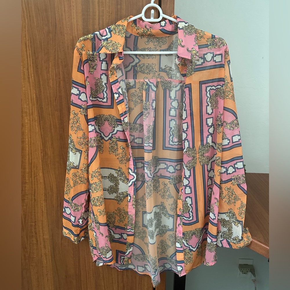 Sheer Oversized Button Up